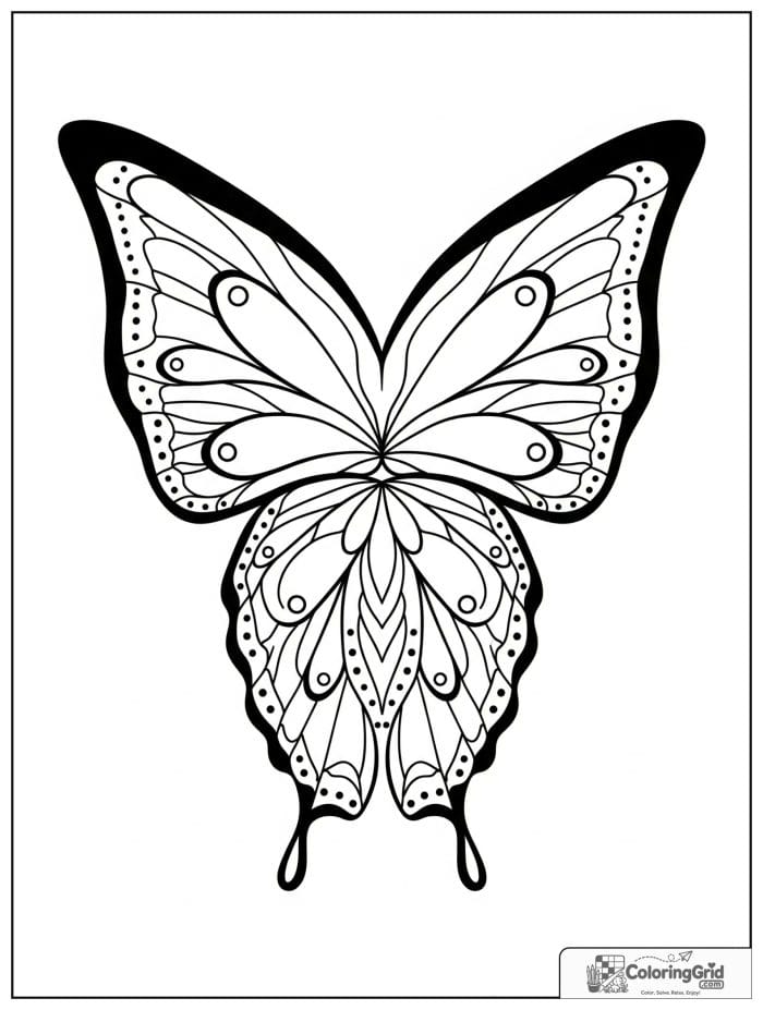Easy mandala coloring page featuring butterfly wing inspired shapes.
