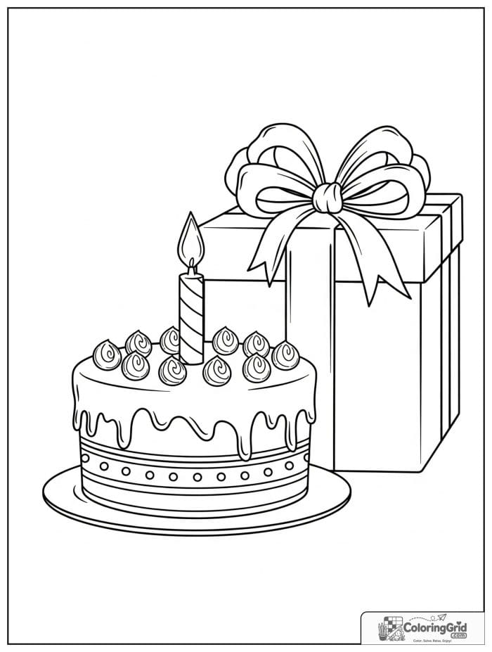 Cake and gift box for Cake Coloring Pages