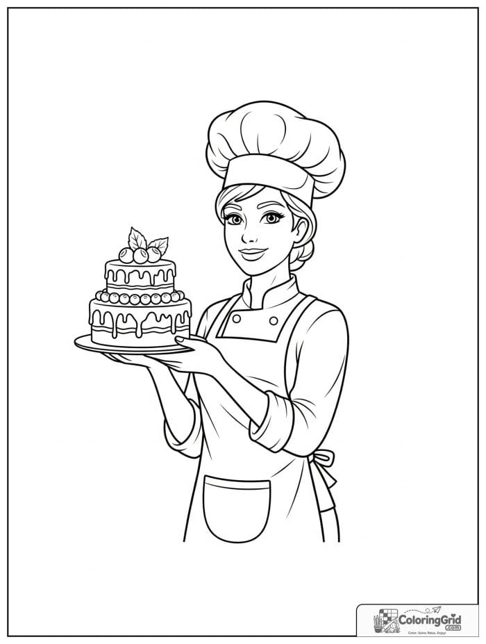 Baker holding cake for Cake Coloring Pages