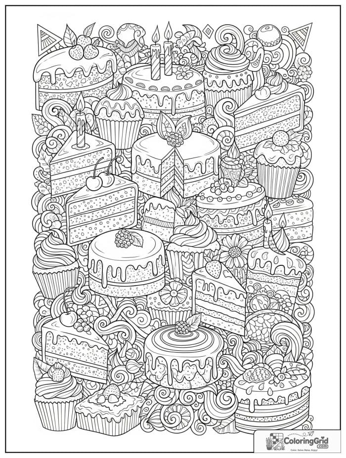 Cake collage of desserts for Cake Coloring Pages