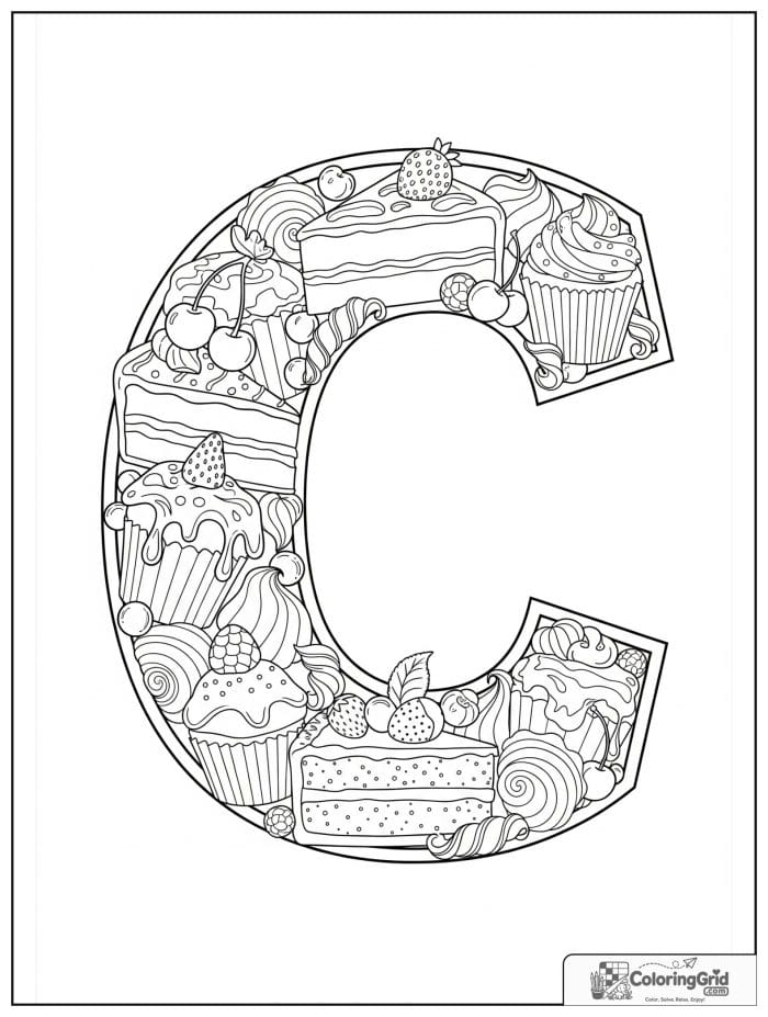 Letter C with cakes for Cake Coloring Pages