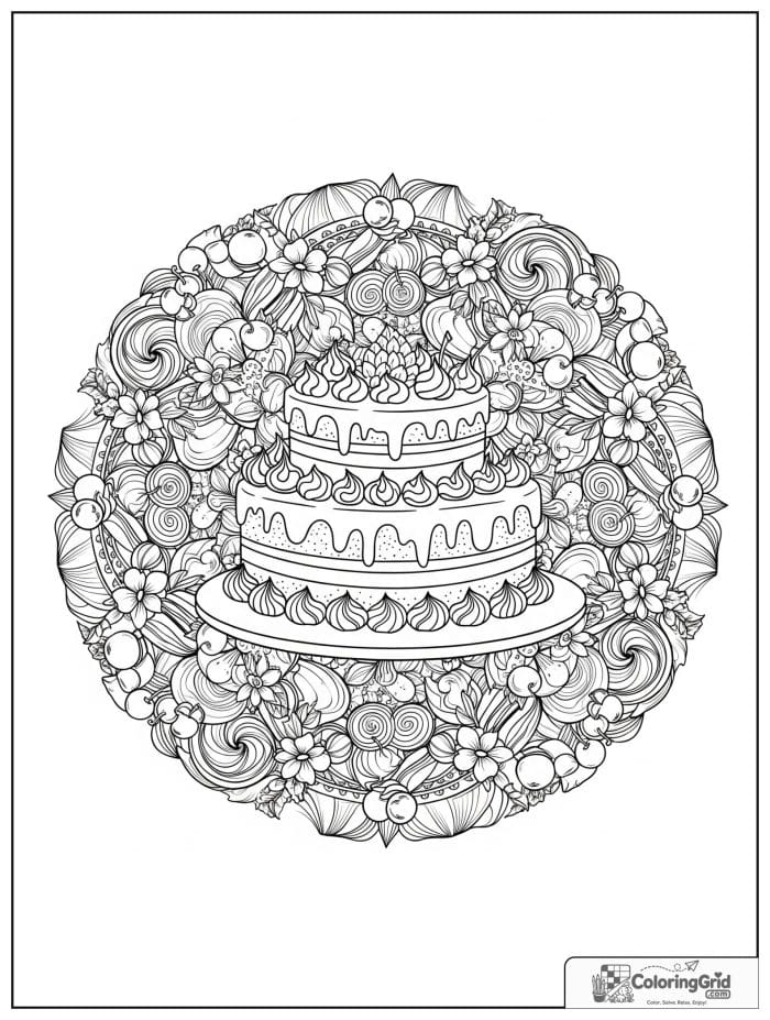 Cake mandala design for Cake Coloring Pages
