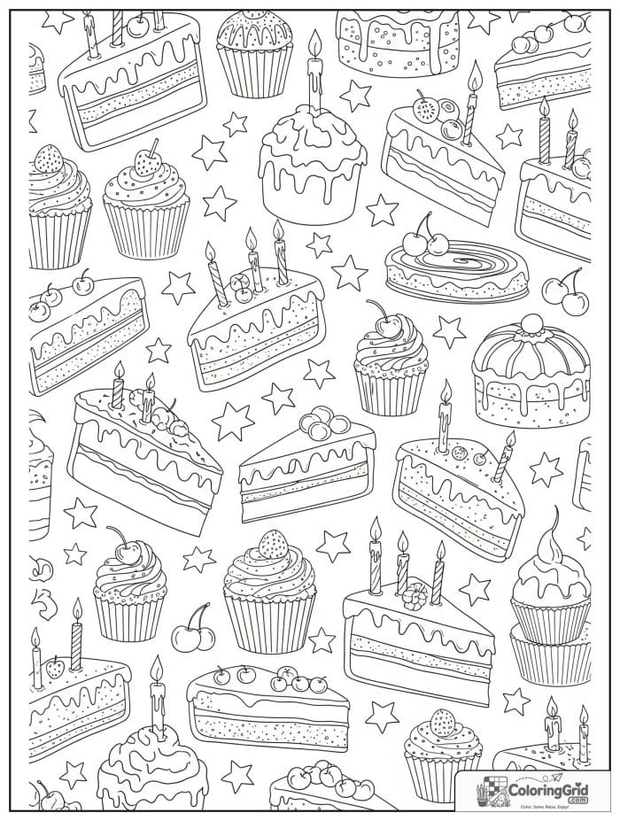 Repeating cake pattern for Cake Coloring Pages
