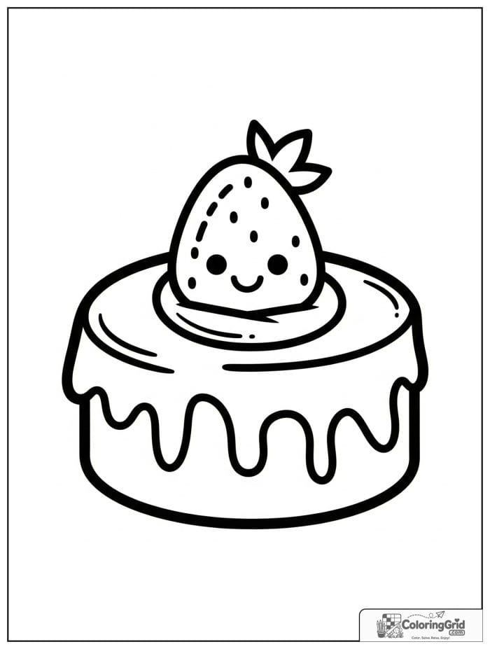 Cake with strawberry topper for Cake Coloring Pages