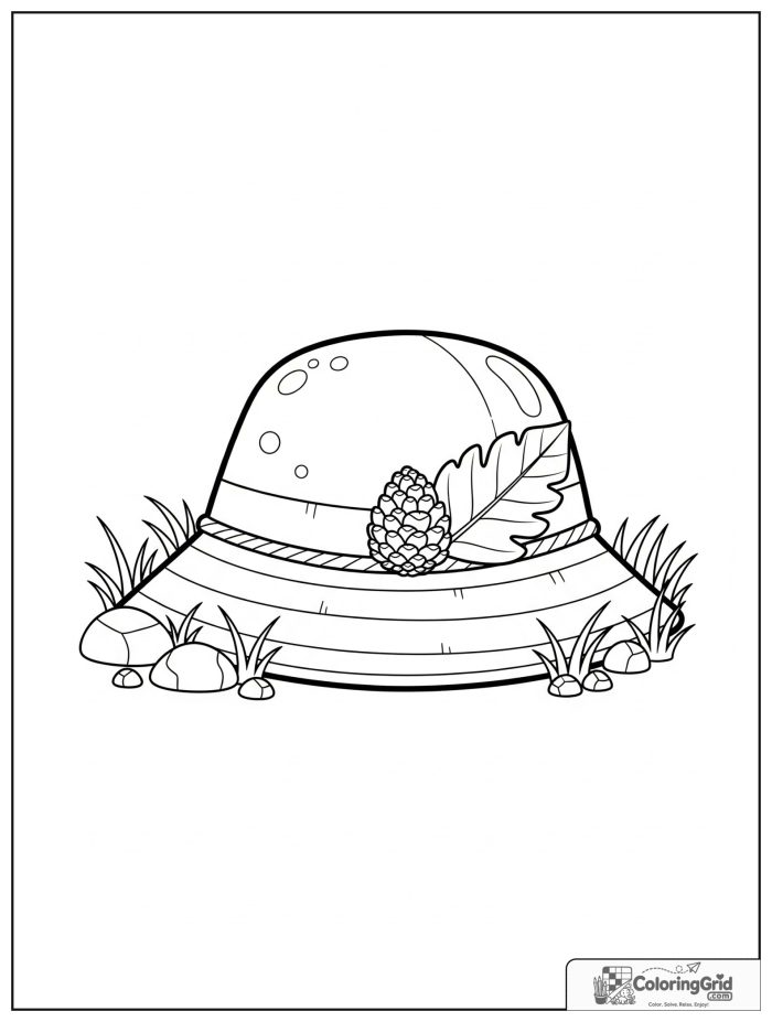 Summer Camp Coloring Pages showing a camp hat with a pinecone.