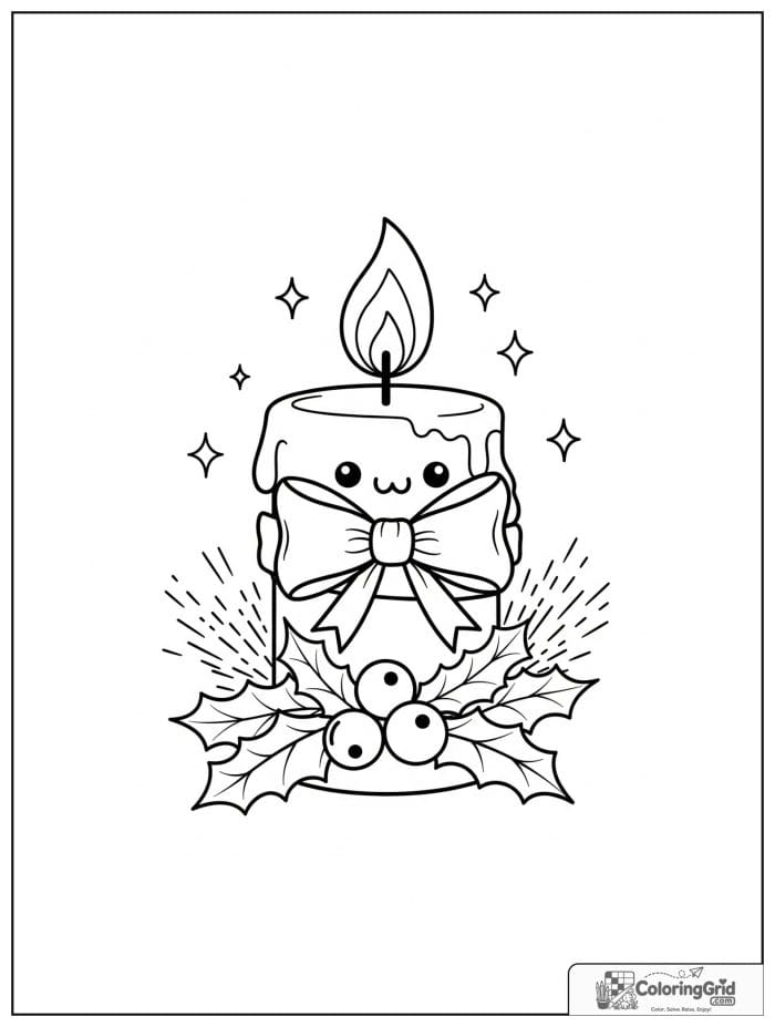 Candle Christmas ornament with bow and holly.