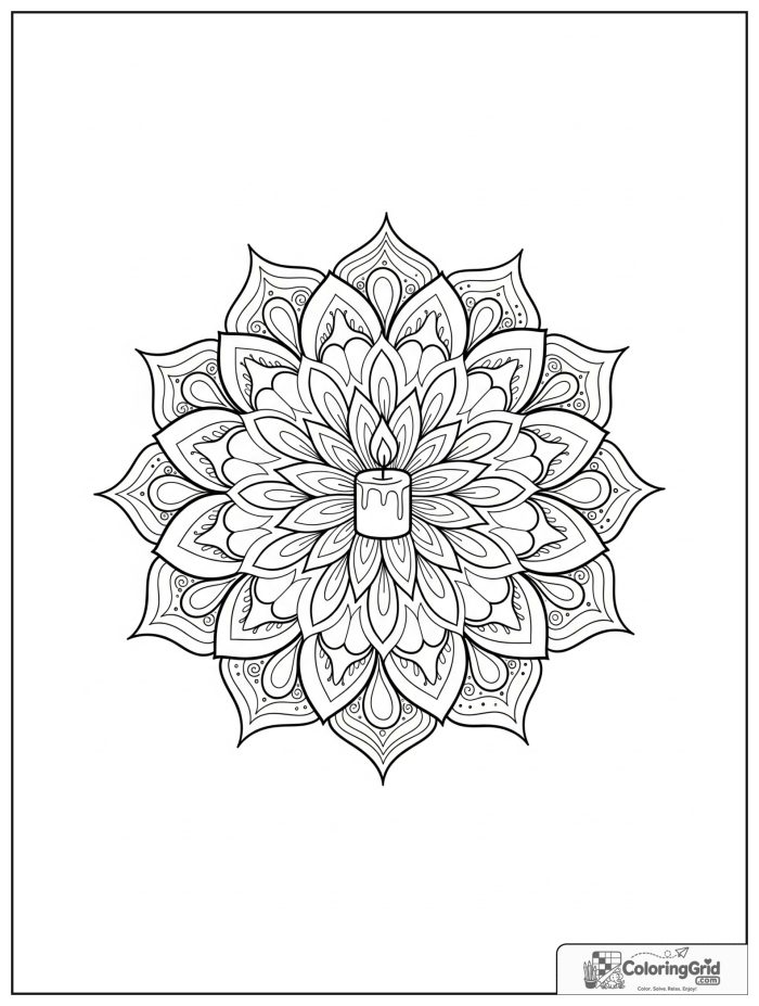 Relaxing candle glow mandala with radiating soft petals.