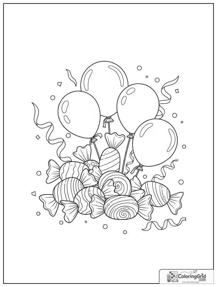Candy with balloons for Candy Coloring Pages