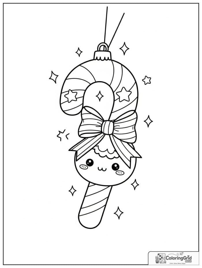 Candy cane Christmas ornament with striped bow.