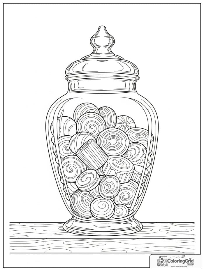 Candy jar on shelf for Candy Coloring Pages
