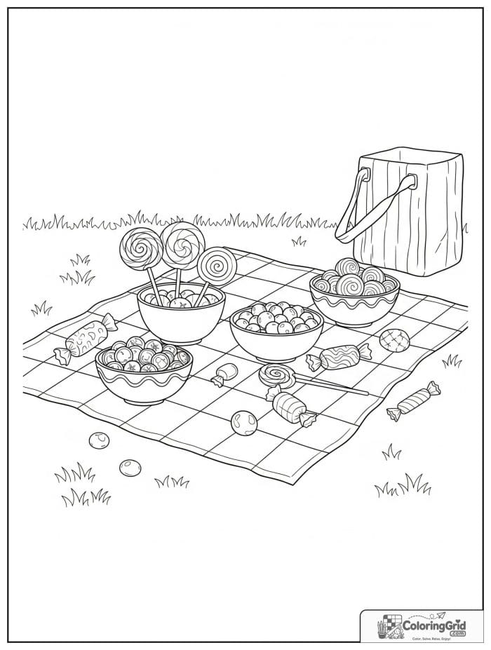 Candy picnic scene for Candy Coloring Pages