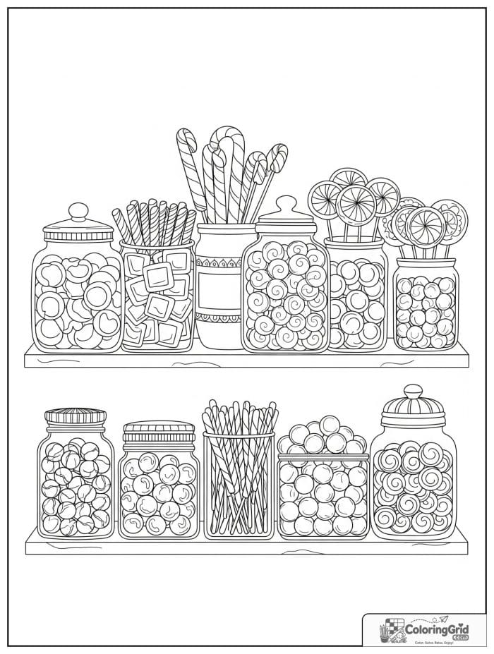 Candy shelf assortment for Candy Coloring Pages