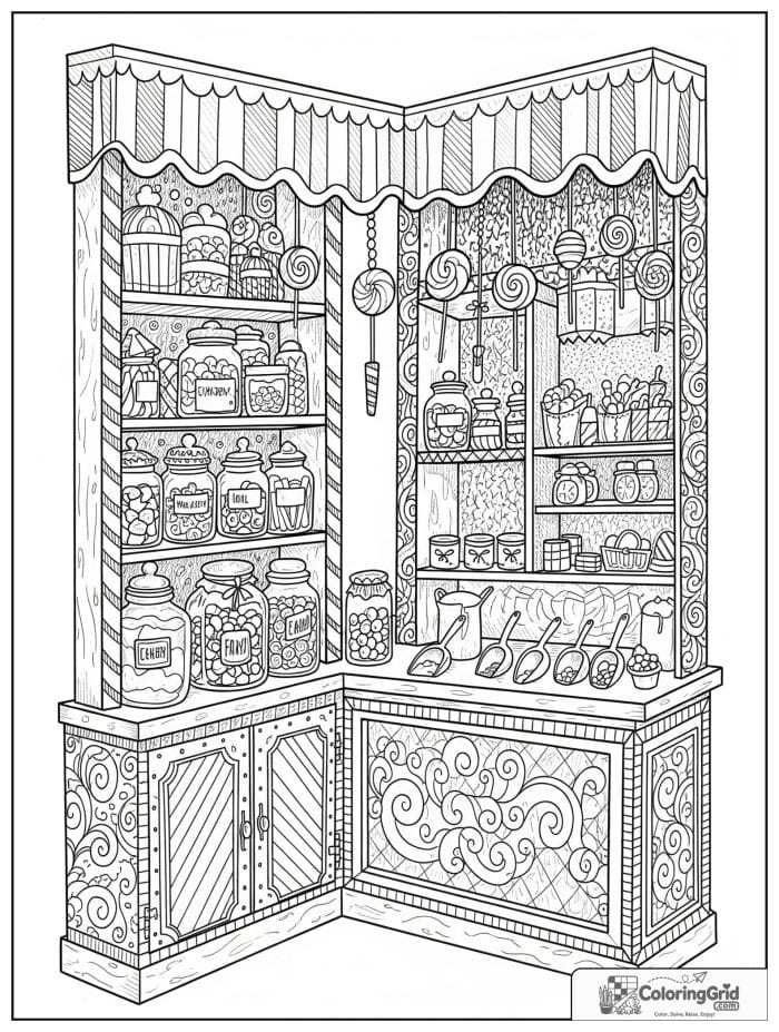 Candy shop interior for Candy Coloring Pages