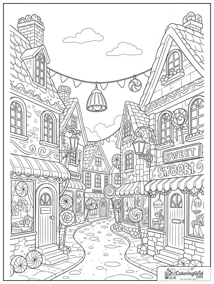 Candy village street for Candy Coloring Pages