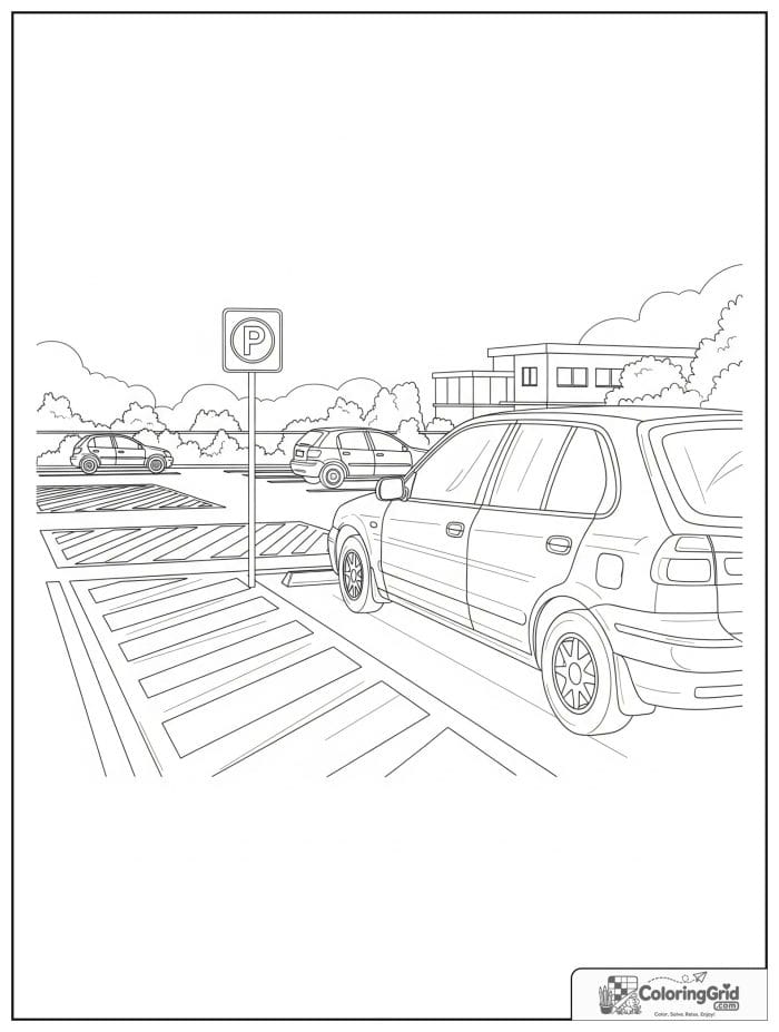 Car in parking lot black and white artwork