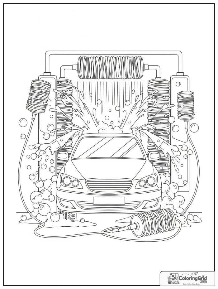 Car wash scene in black and white