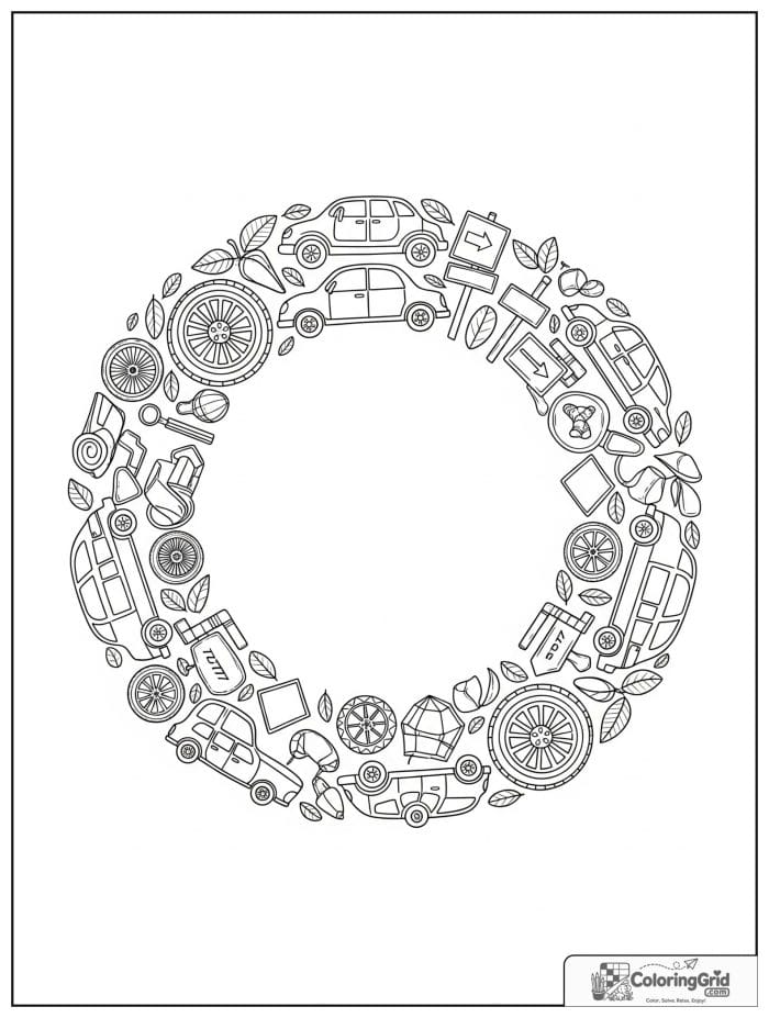 Car wreath design in black and white