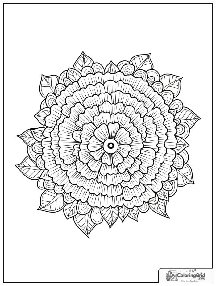 Flower mandala with carnation-style ruffled petals and layered circles.