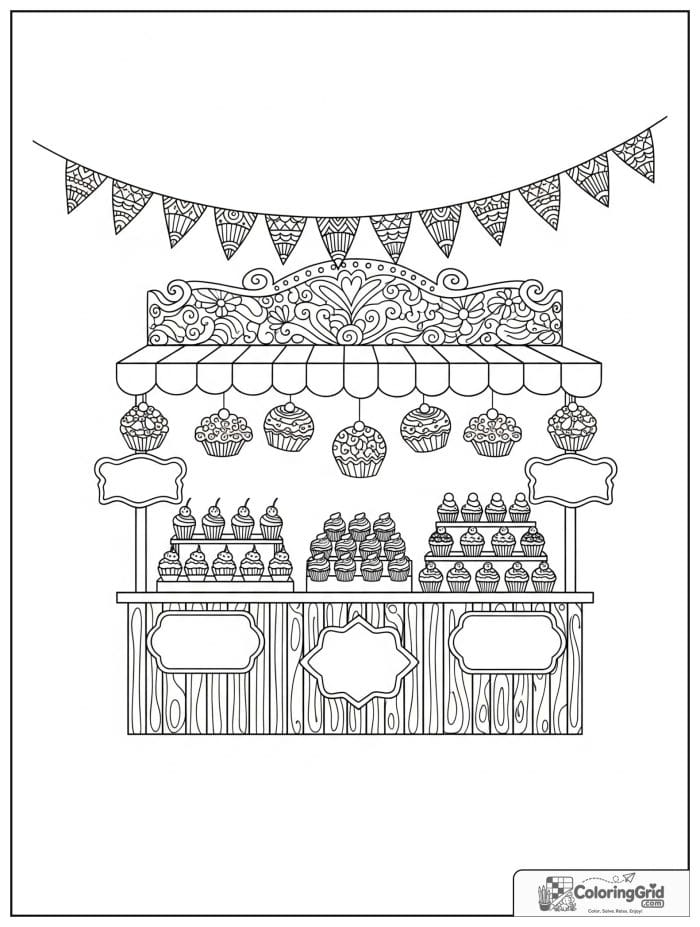 Carnival cupcake stand for Cupcake Coloring Pages
