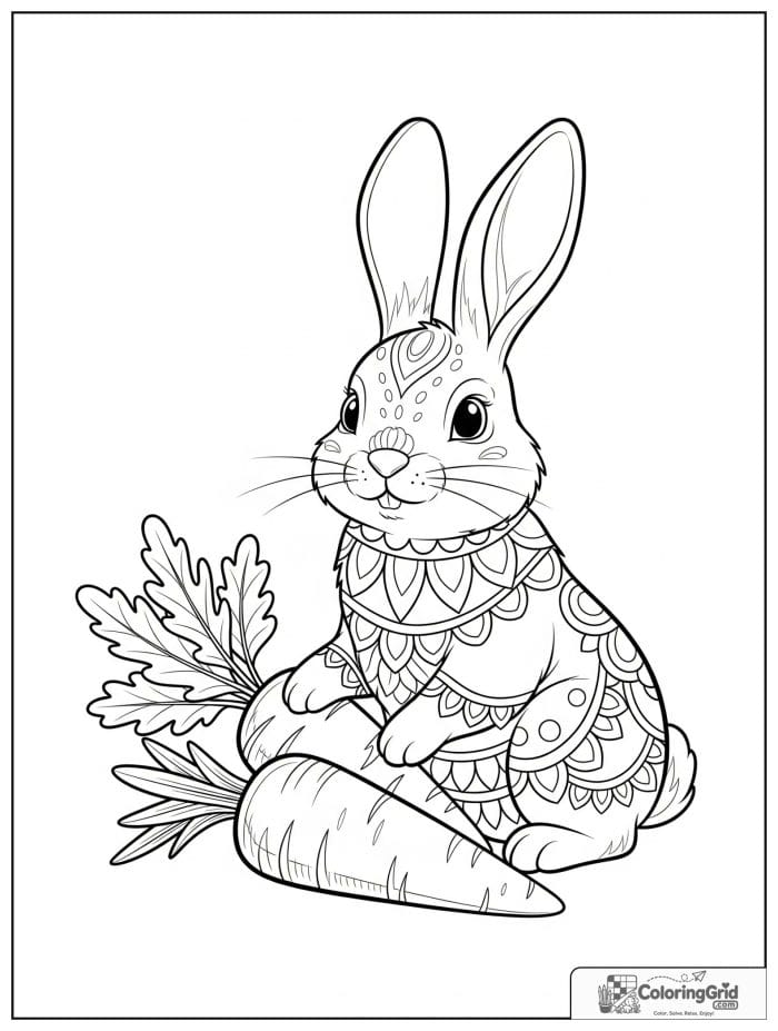 Rabbit and carrot friends black and white drawing
