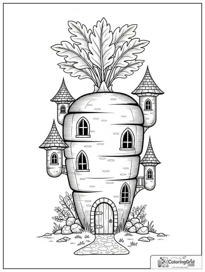 Fantasy carrot castle black and white line art