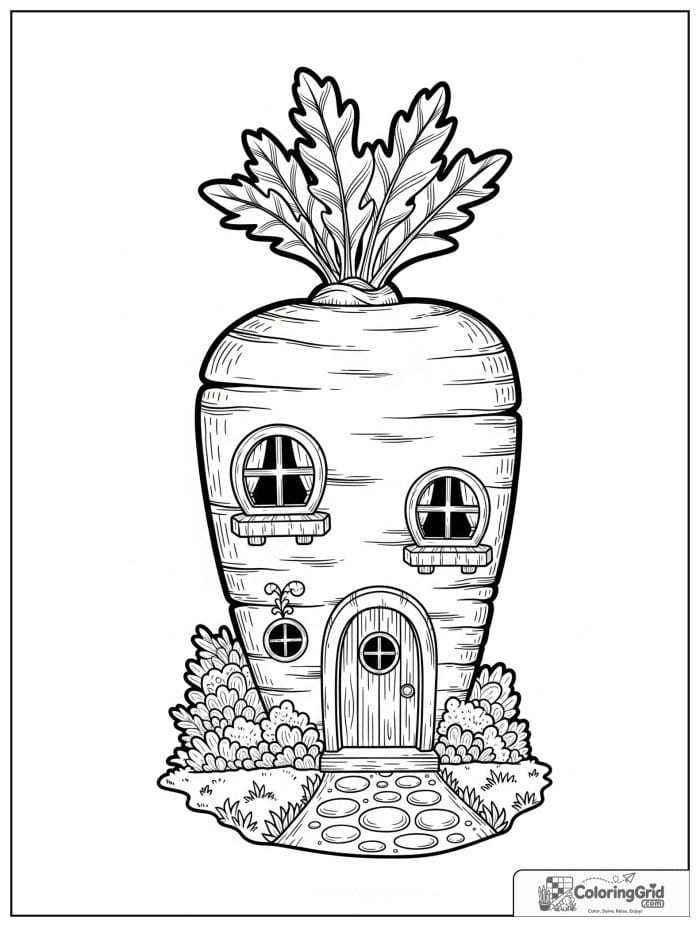 Carrot shaped house in black and white art
