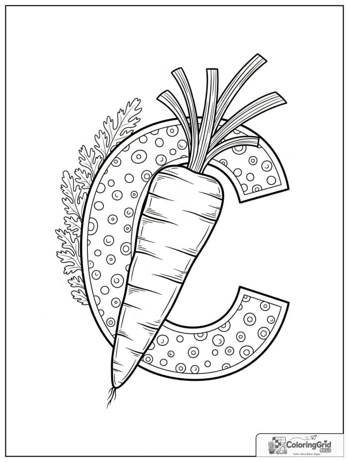 Letter C with carrot black and white educational art