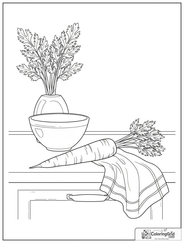 Carrot on kitchen counter line drawing