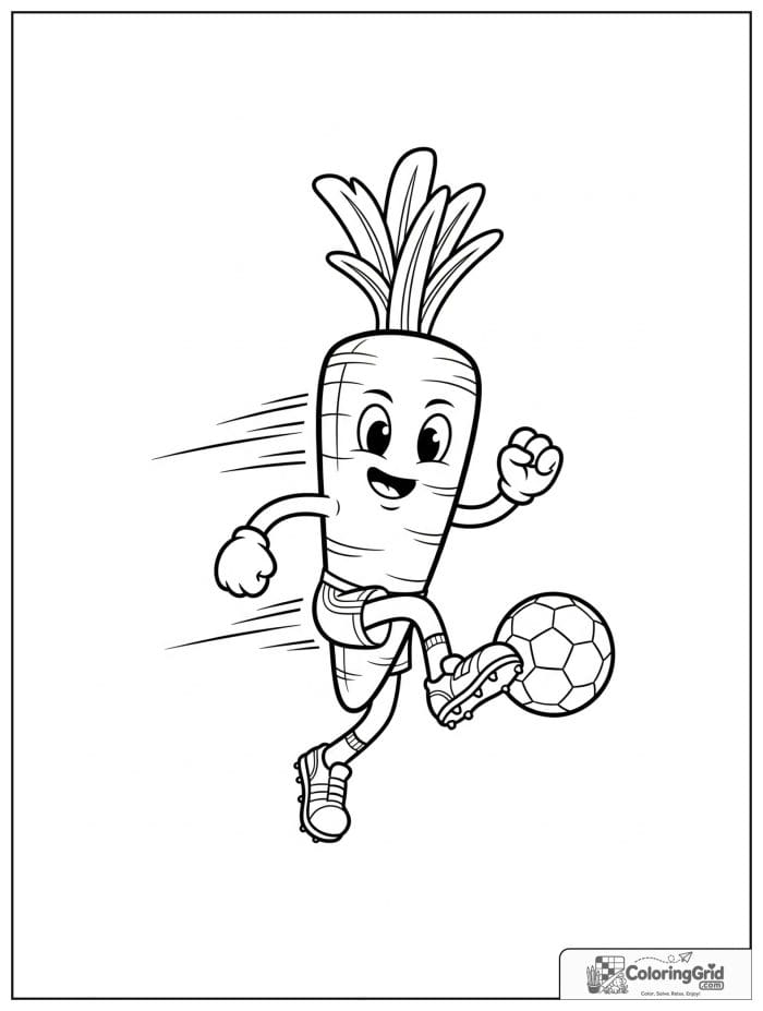 Carrot playing soccer black and white drawing