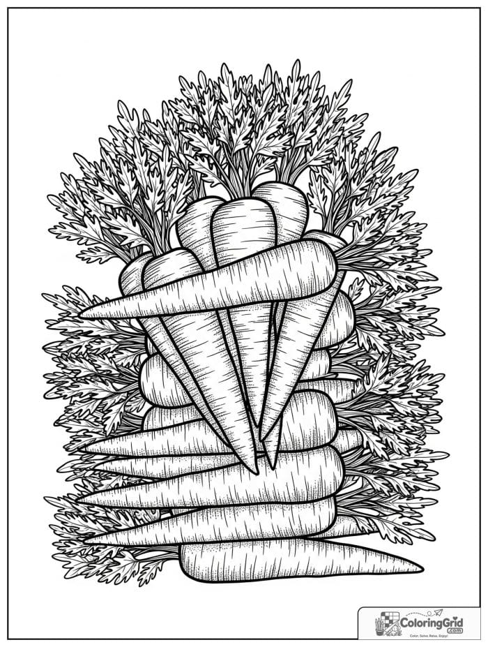 Stacked carrots with leafy decorative patterns black and white