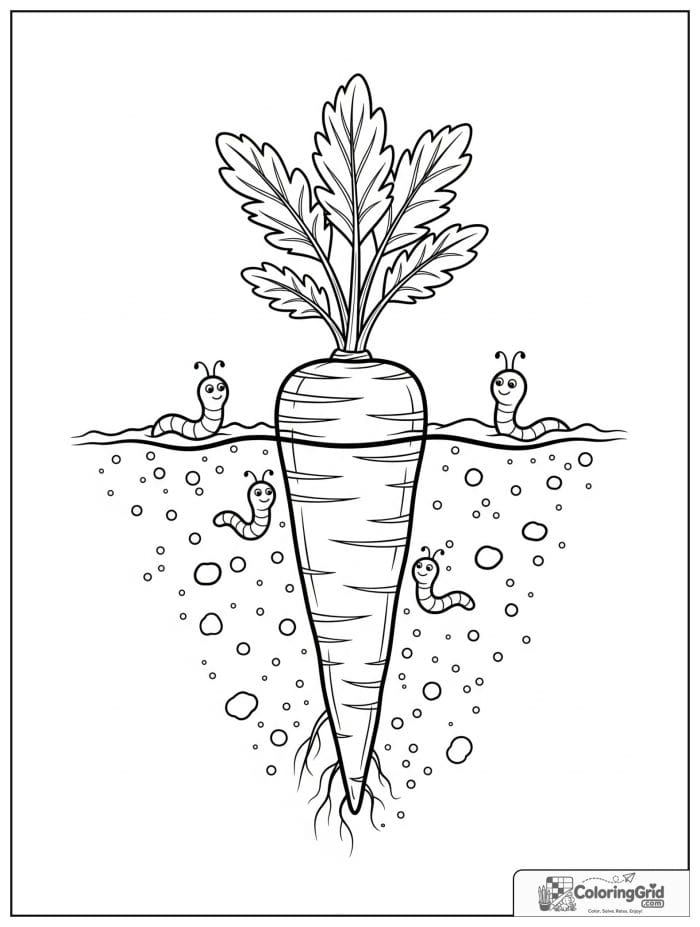 Carrot underground with worms black and white art