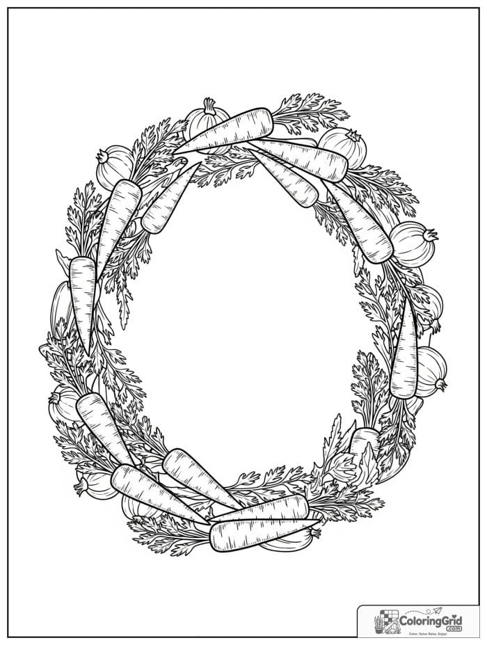 Vegetable wreath featuring carrots in black and white