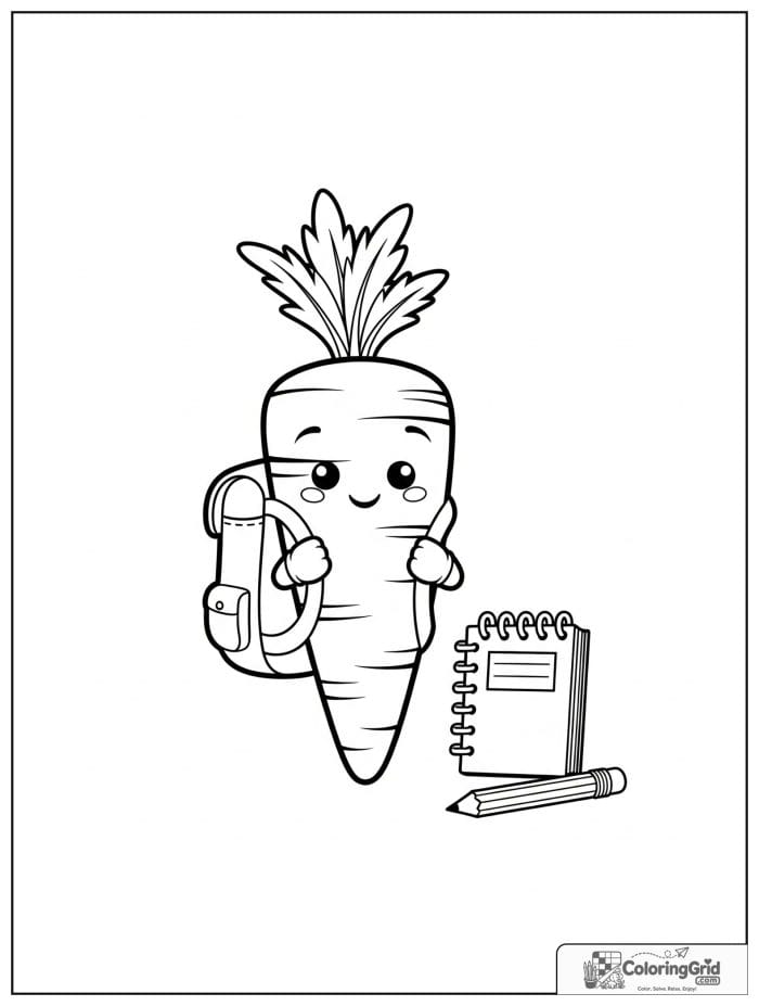 Carrot with school backpack black and white illustration