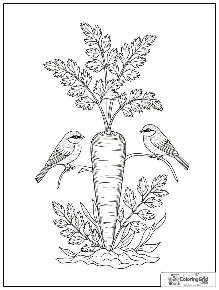 Carrot with two birds line art illustration