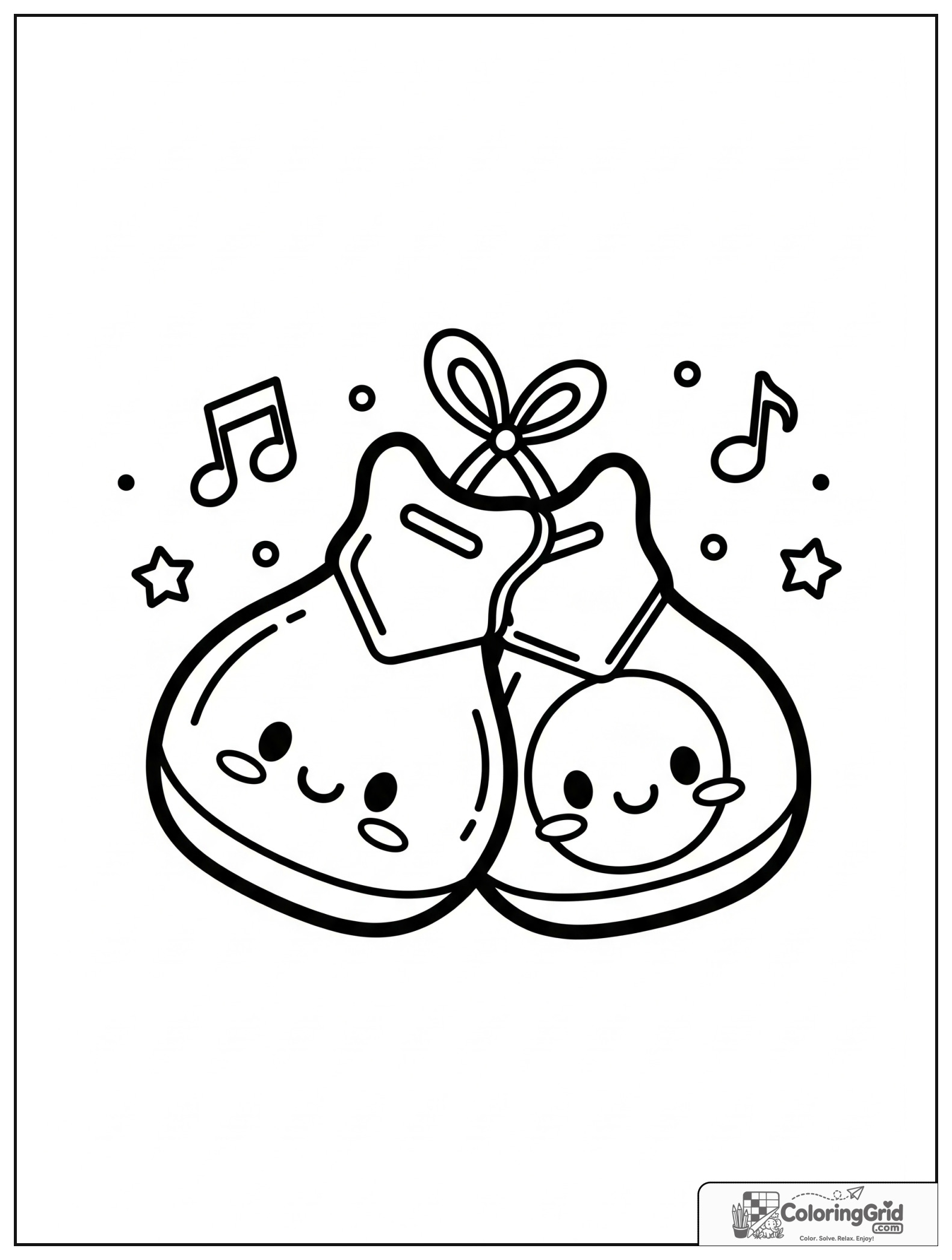 Cute smiling castanets with ribbon and small star decorations.