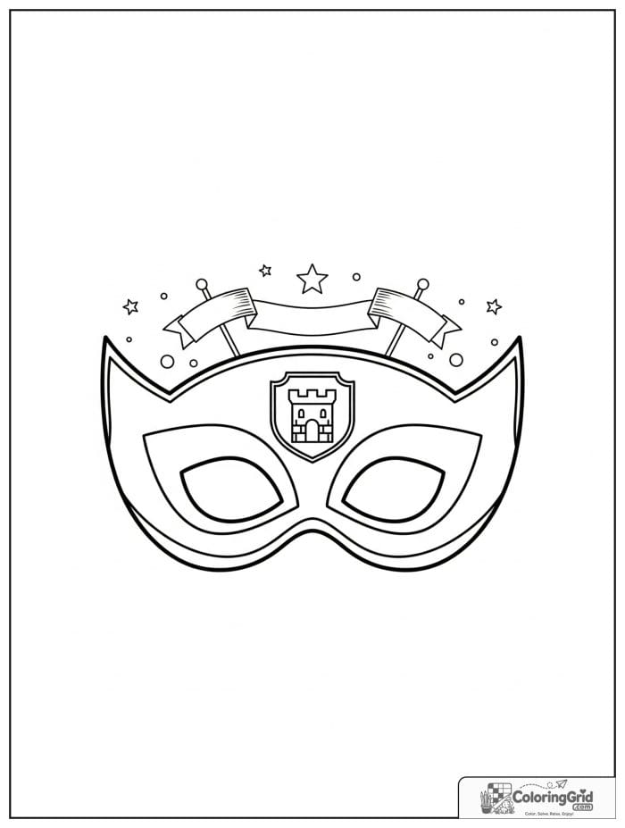 Cute castle-themed superhero mask with banner details.