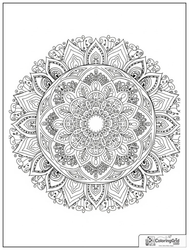 Centered geometric calm mindfulness mandala with zentangle line panels