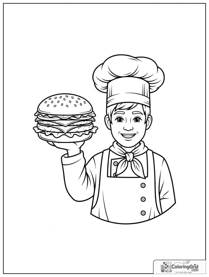 Chef holding hamburger for Hamburger Coloring Pages