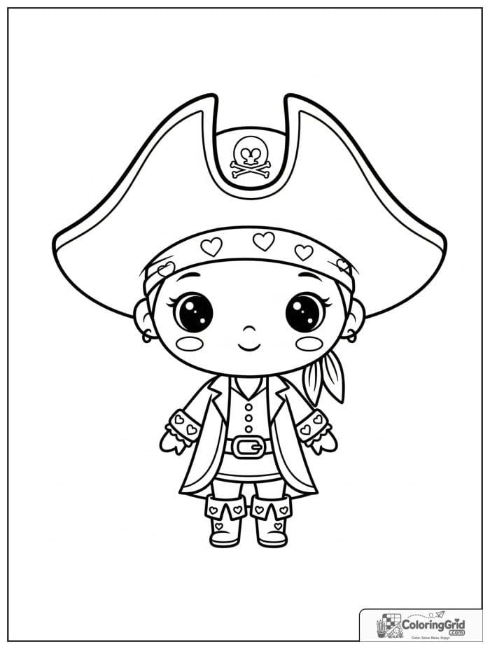 Chibi pirate with heart accents and a sweet smile.