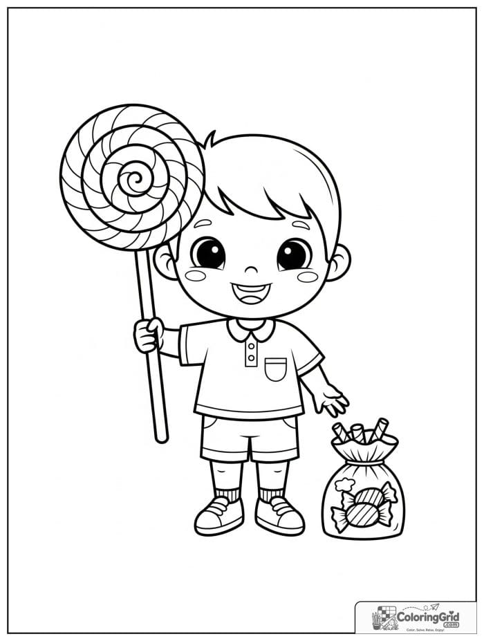 Child holding lollipop for Candy Coloring Pages