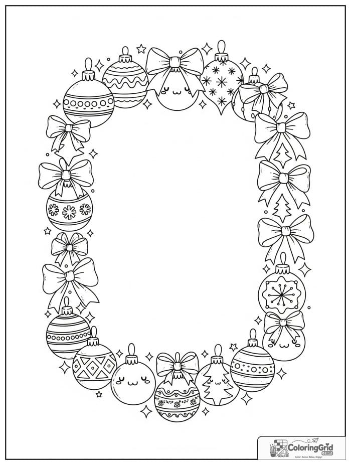 Decorative border of different Christmas ornaments.