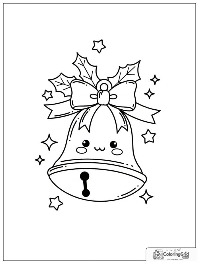 Classic jingle bell with a ribbon bow and stars.