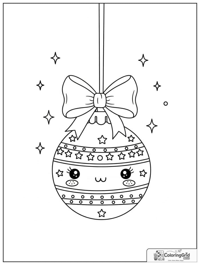 Classic round Christmas ornament with a ribbon bow and stars.