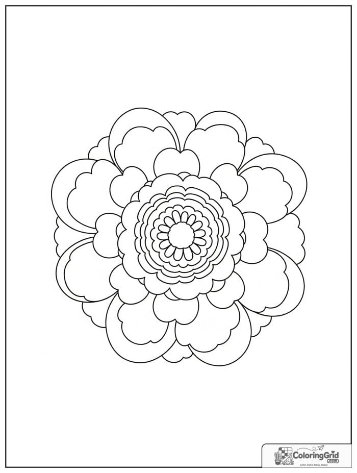 Easy mandala coloring page featuring cloud-like petals.