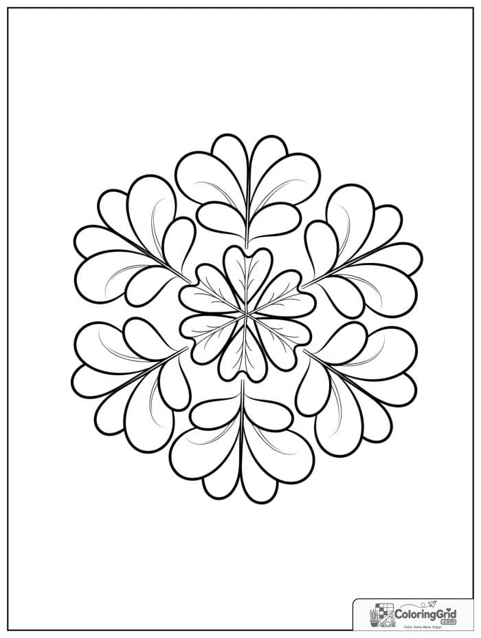 Easy mandala coloring page featuring clover-shaped blooms.