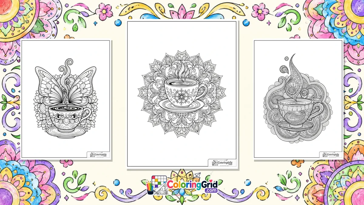 Coffee Mandala Coloring Pages featured illustration for Coffee Mandala Coloring Pages: Printable Cozy Pattern Sheets