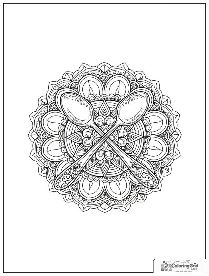 Coffee spoon scallop mandala with sugar-crystal dot patterns.
