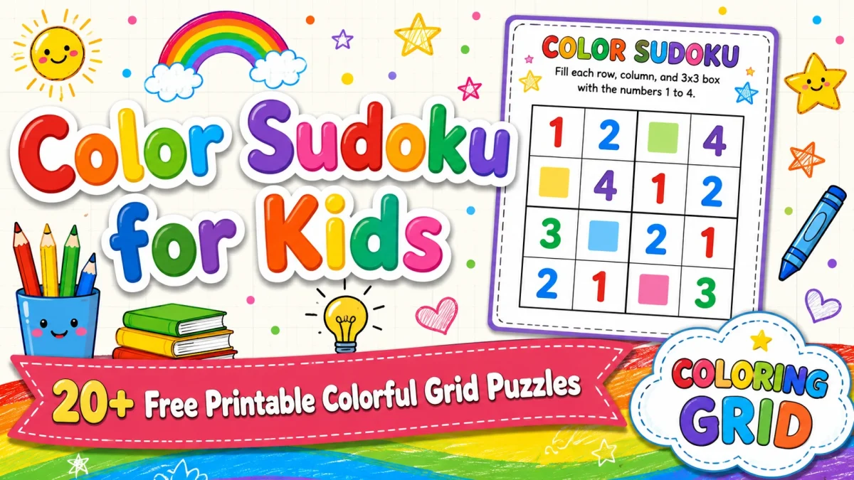 Color Sudoku for Kids featured illustration for Color Sudoku for Kids: 30+ Printable Grid Puzzles