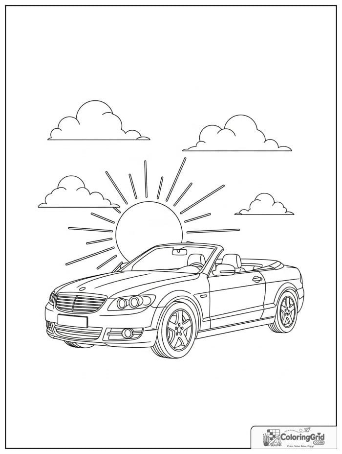 Convertible car under the sun in black and white