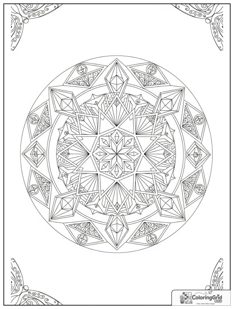 Crystal grid sacred geometry mandala with doodle textures